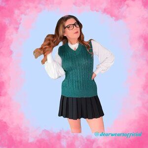 Shein Green Cable Knit V-Kneck Sweater Vest